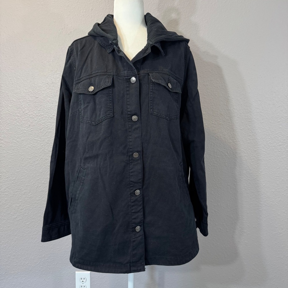 Torrid Women's Size 3 3X Black Hooded Button Up Cotton Denim Jacket